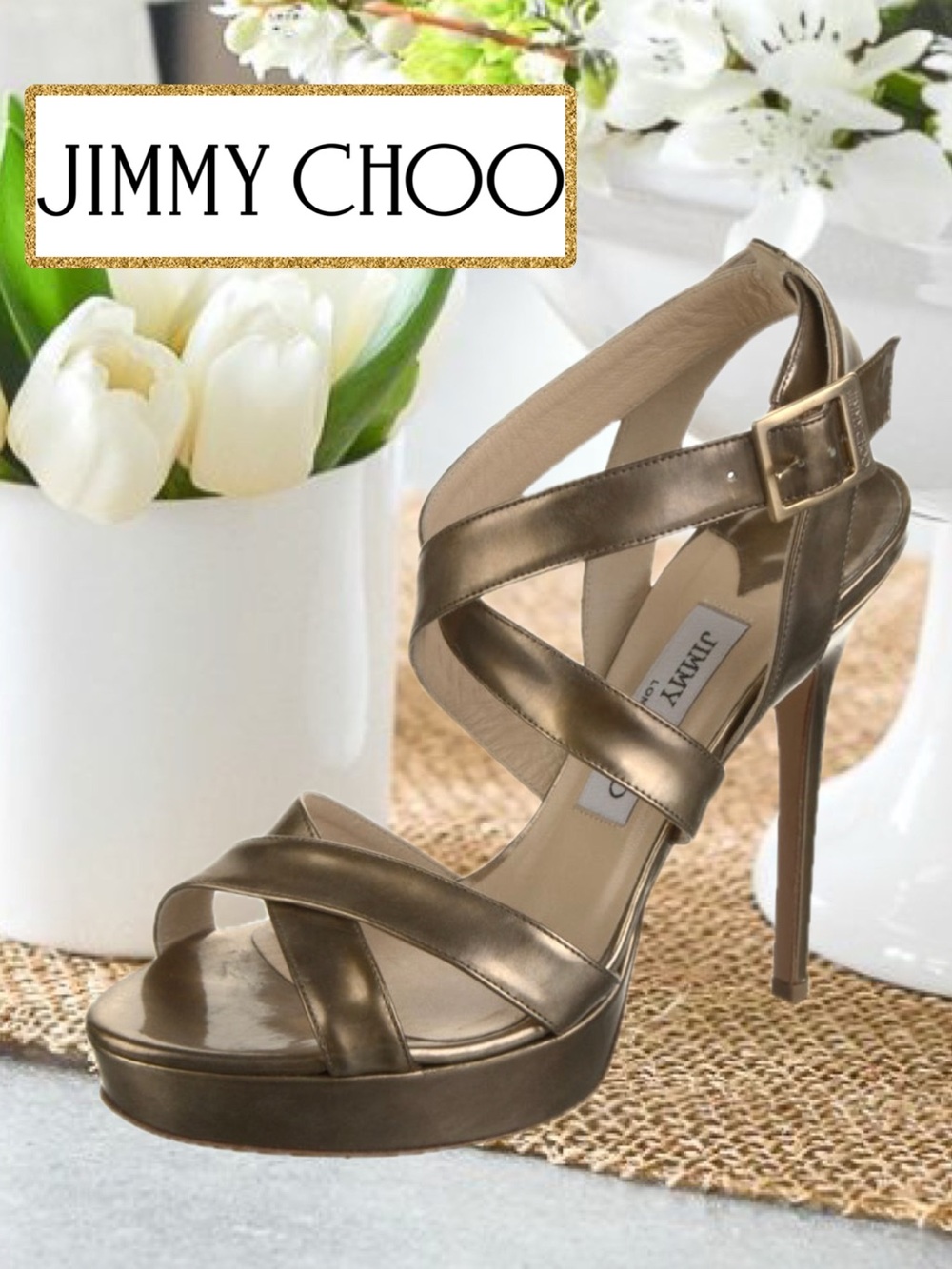 AUTHENTIC JIMMY CHOO METALLIC BRONZE HEELS